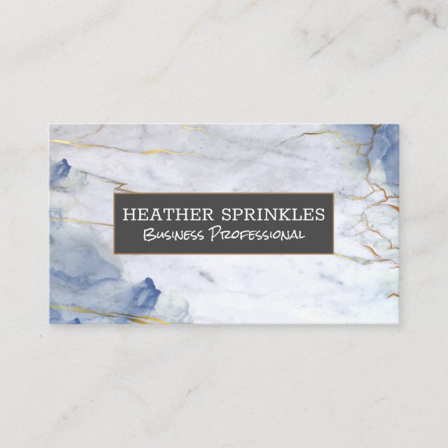 Blue Gold Marble Background Business Card (Front)