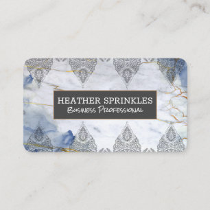 Blue Gold Marble Background   Ornate Pattern Business Card