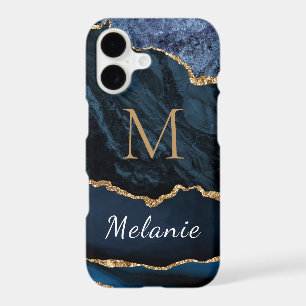 Blue Gold Marble Custom Letter Name iPhone Case