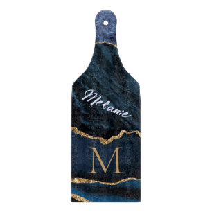 Blue Gold Marble Custom Name Letter Cutting Board