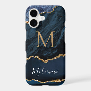 Blue Gold Marble Custom Name Letter iPhone Case