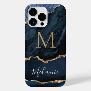 Blue Gold Marble Custom Name Letter iPhone Case