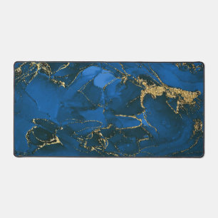 Blue Gold Marble Desk Mat