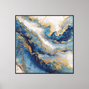 Blue Gold Marble Drift – Abstract Fluid Wall Art