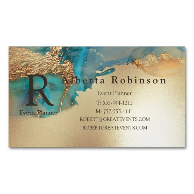 Blue Gold Marble Elegant Magnetic Business Card (Front)