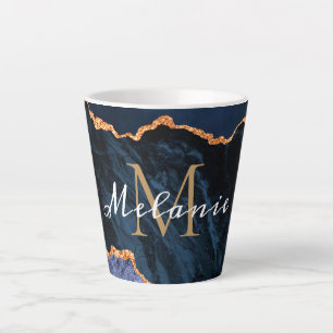 Blue Gold Marble Latte Mug Your Name and Letter