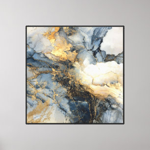 Blue Gold Marble Layers – Abstract Fluid Wall Art