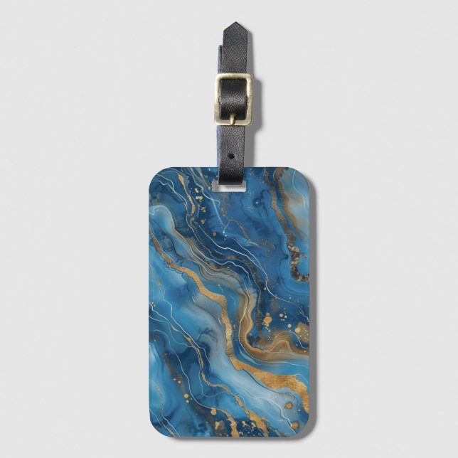 Blue Gold Marble Luggage Tag (Front Vertical)