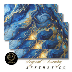 Blue & Gold Marble Lux Aesthetics Wrapping Paper Sheet