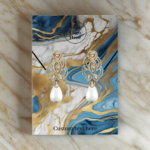 Blue & gold marble necklace earrings Display Card