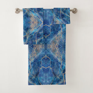 Blue Gold Marble Pretty Bath Towel Set