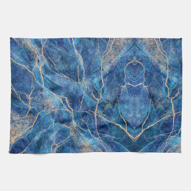 Blue Gold Marble Pretty Tea Towel (Horizontal)