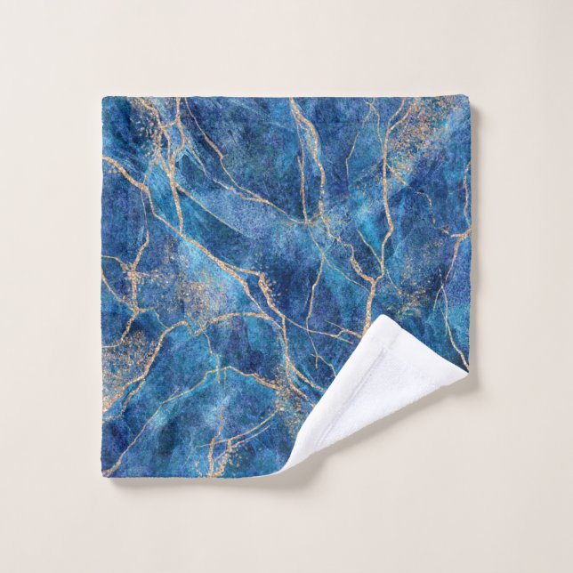 Blue Gold Marble Pretty Wash Cloth (Wash Cloth)
