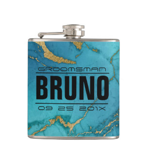 Blue & Gold Marble Stone Groomsman Gift Hip Flask