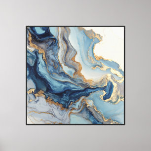 Blue Gold Marble Veins – Abstract Fluid Wall Art
