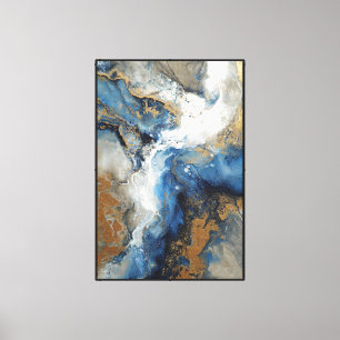 Blue & Gold Marbled Drift Abstract Canvas Print