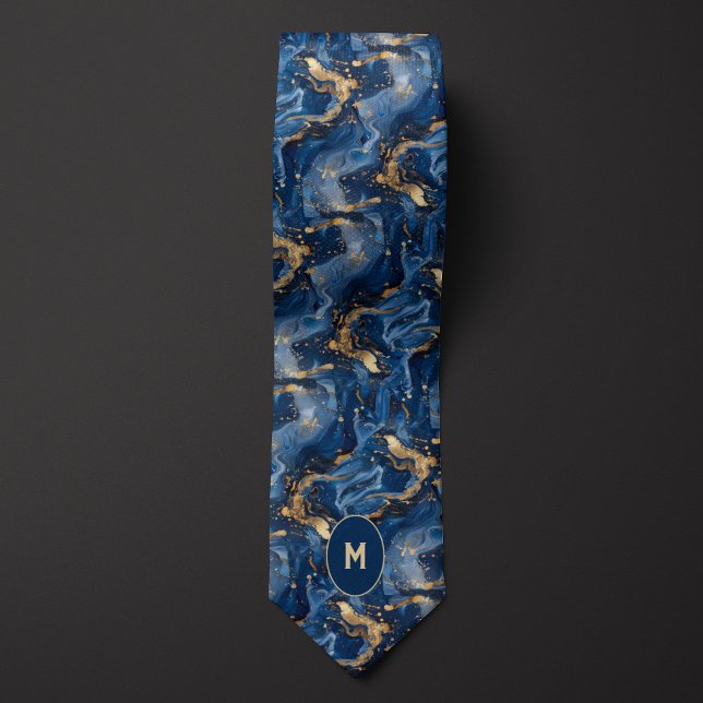 Blue & Gold Marbled Monogram Tie (Creator Uploaded)