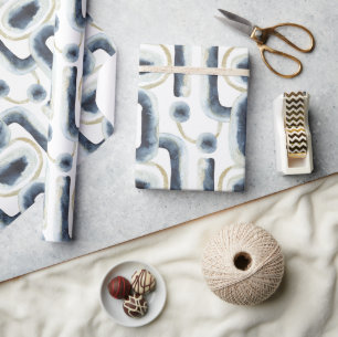 Blue gold marbled watercolor pattern wrapping paper