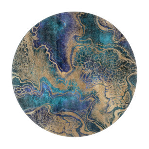 Blue-gold marbling: abstract background. cutting board
