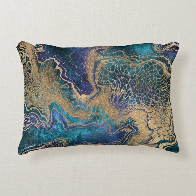 Blue-gold marbling: abstract background. decorative cushion (Front)