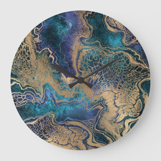 Blue-gold marbling: abstract background. large clock (Front)