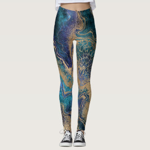 Blue-gold marbling: abstract background. leggings