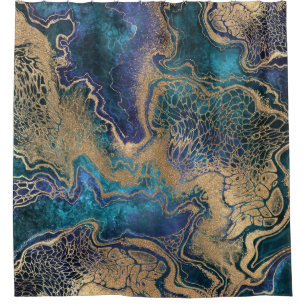 Blue-gold marbling: abstract background. shower curtain