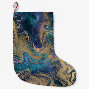 Blue-gold marbling: abstract background. small christmas stocking