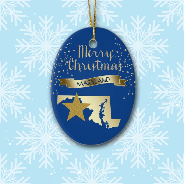 Blue Gold Maryland Star Ceramic Ornament (Creator Uploaded)