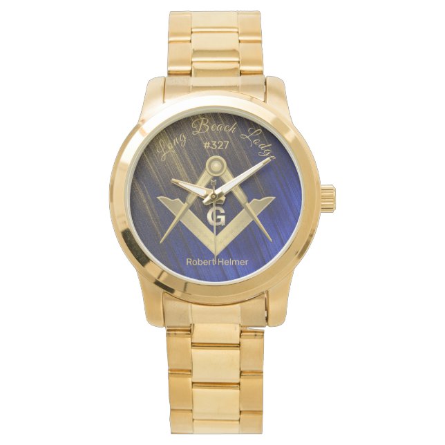 Blue & Gold Masonic Monogrammed Watch (Front)