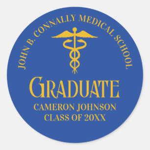 Blue Gold Medical School Graduation Party Classic Round Sticker