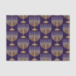 Blue gold menorah tissue paper<br><div class="desc">Pattern of Jewish menorah with candles on blue background gift wrapping paper.</div>