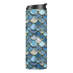 Blue Gold Mermaid Scale Thermal Tumbler