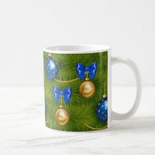 Blue Gold Merry Christmas Ornament Holiday Coffee Mug
