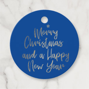 Blue Gold Merry Christmas Personalised Favour Tags