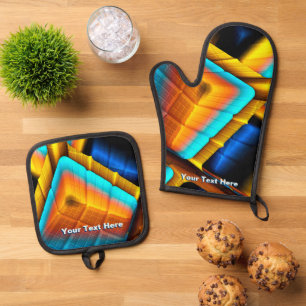 Blue-Gold Metallic Pattern 33 Oven Mitt & Pot Holder Set