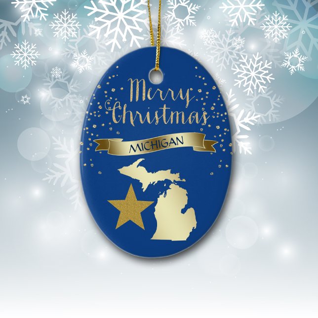 Blue Gold Michigan Star Ceramic Ornament (Creator Uploaded)