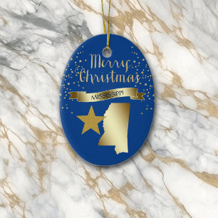Blue Gold Mississippi Star Ceramic Tree Decoration