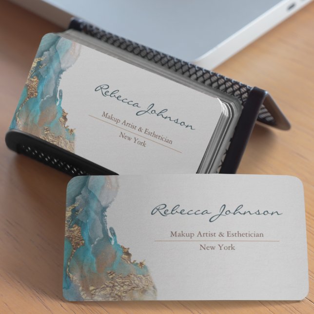 Blue Gold Modern Abstract Watercolor Business Card (Elegant business cards designed for you)