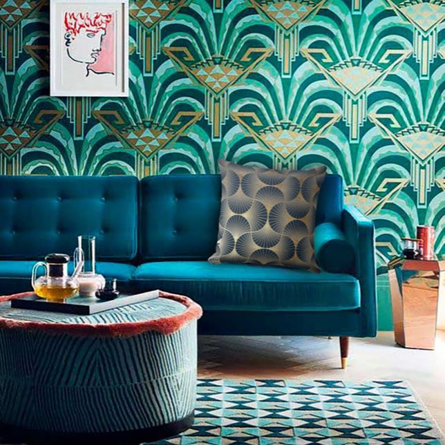 Blue & Gold Modern Alternating Fan Design Cushion (Creator Uploaded)