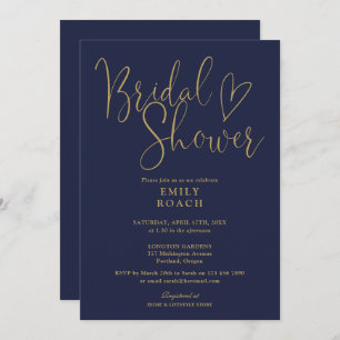 Blue Gold Modern Elegant Script Bridal Shower Invitation
