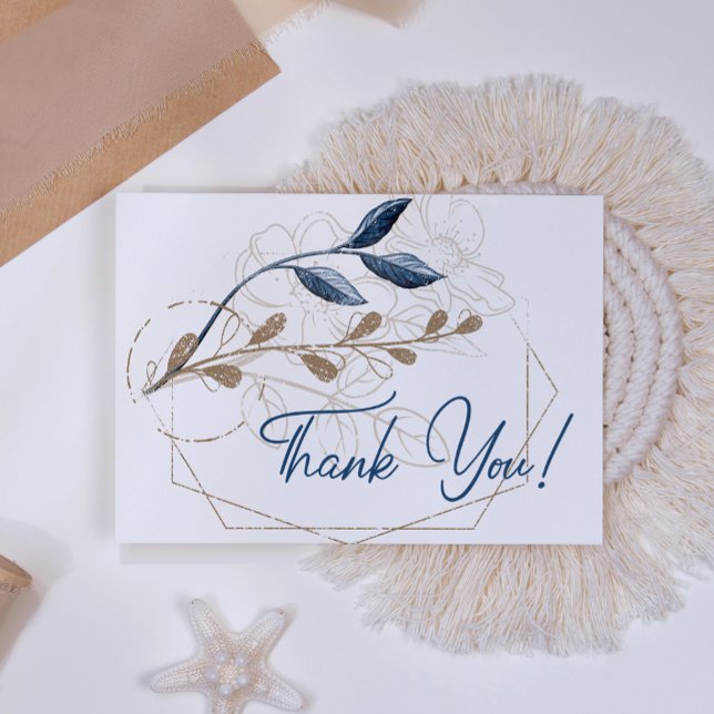 Blue Gold Modern Floral Elegant Thank You Card (Creator Uploaded)