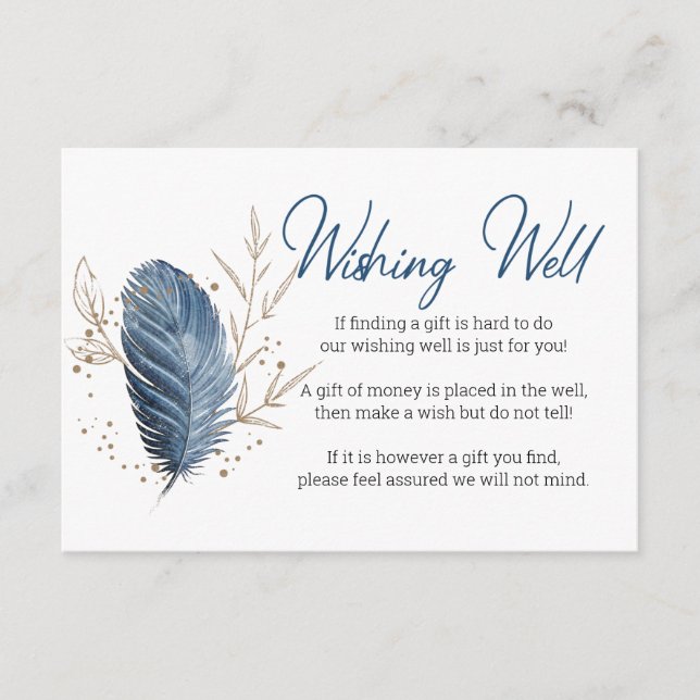 Blue Gold Modern Floral Elegant Wishing Well Enclosure Card (Front)