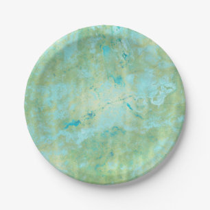 Blue & Gold Modern Marbled Abstract Marble Splash Paper Plate