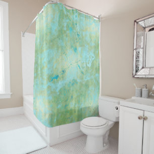 Blue & Gold Modern Marbled Abstract Marble Splash Shower Curtain