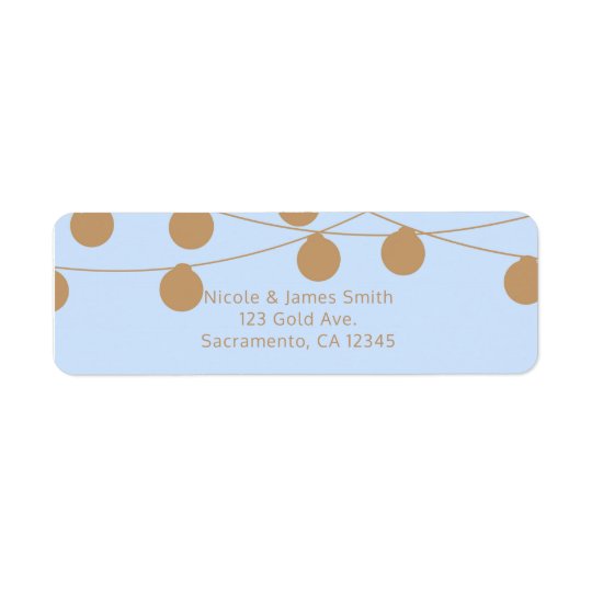 Blue & Gold Modern String Lights Shower Invitation Return Address Label
