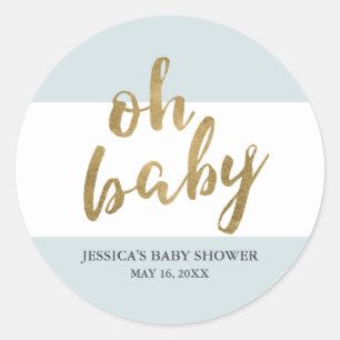 Blue & Gold Modern Stripes Boy Baby Shower Favour Classic Round Sticker