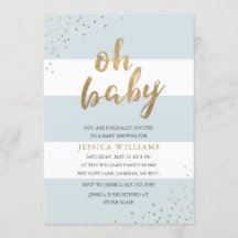 Blue & Gold Modern Stripes Oh Baby Shower Invite