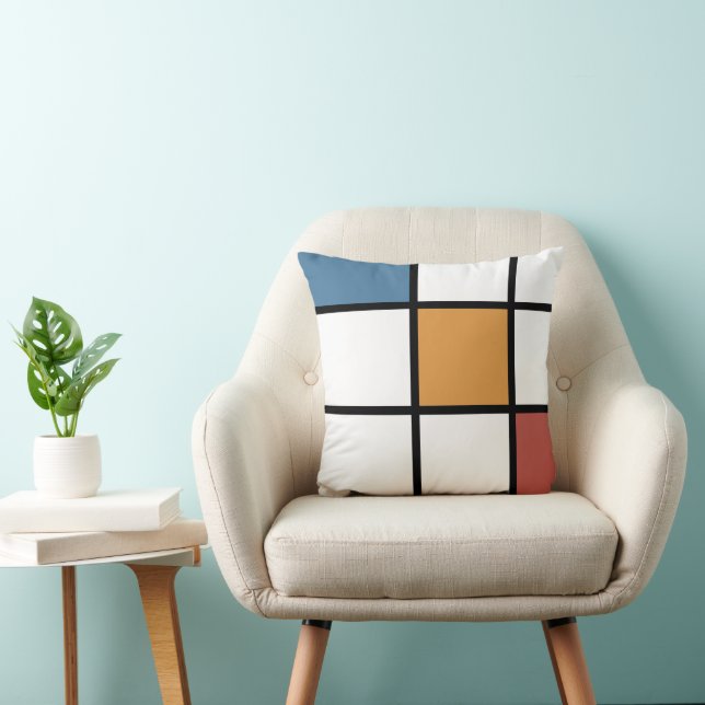 Blue Gold Mondrian Style Cushion (Chair)