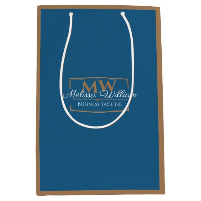 Blue Gold Monogram Medium Gift Bag (Front)
